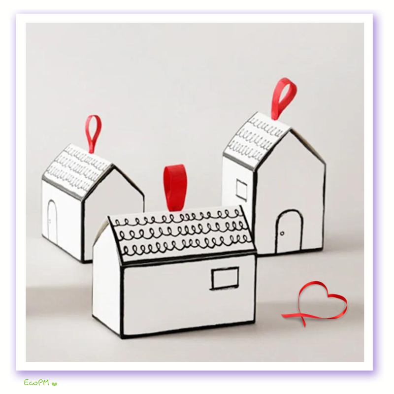 handcrafted-holiday-favor-houses-with-red-ribbons.png A trio of handcrafted holiday favor houses with red ribbon accents, artistically designed for festive gift-giving.
