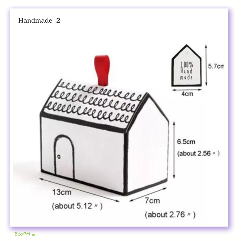 handcrafted-holiday-house-handmade-2-favor-box-20pcs.jpg A handcrafted, house-shaped favor box labeled 'Handmade 2' with a vibrant red ribbon, perfect for holiday gift-giving with a personal touch.