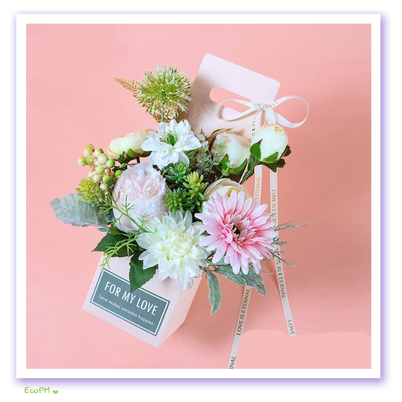 pastel-paper-flower-bag-assortment.png Assorted pastel paper flower bag with a delicate floral arrangement, captioned