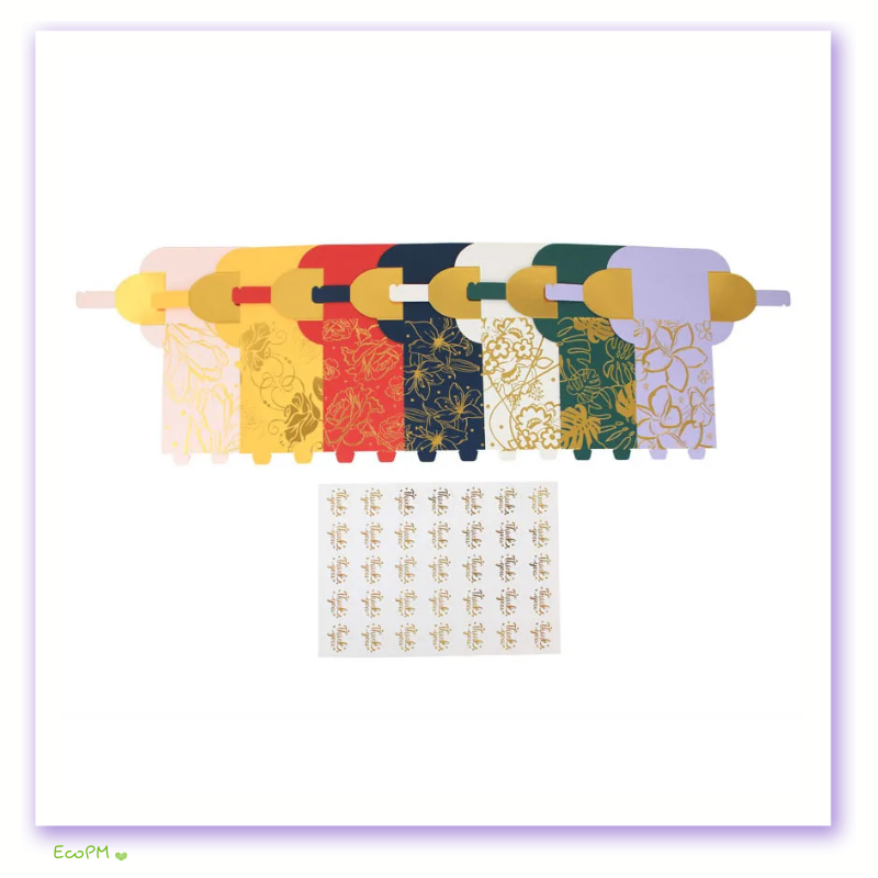 assorted-floral-gift-tags.png Assorted floral thank you gift tags in multiple colors with gold foil accents, displayed in a row.