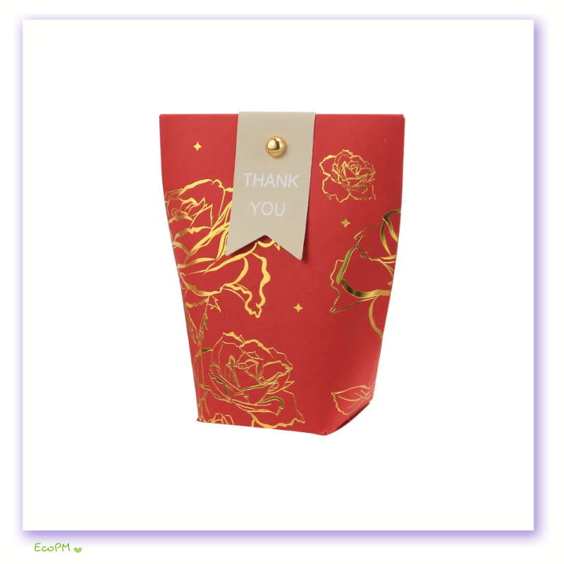 crimson-gold-rose-favor-bag.png Opulent Crimson Favor Bag with Gold Rose Embellishments and Thank You Tag