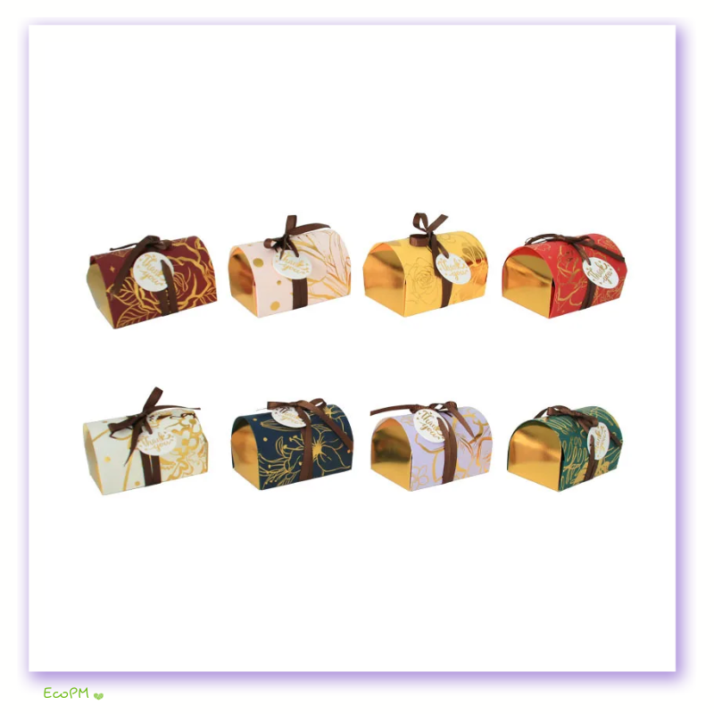 elegant-golden-thank-you-gift-box-collection.png Collection of elegant golden 'Thank You' gift boxes with decorative patterns and brown ribbons on a clean white background.