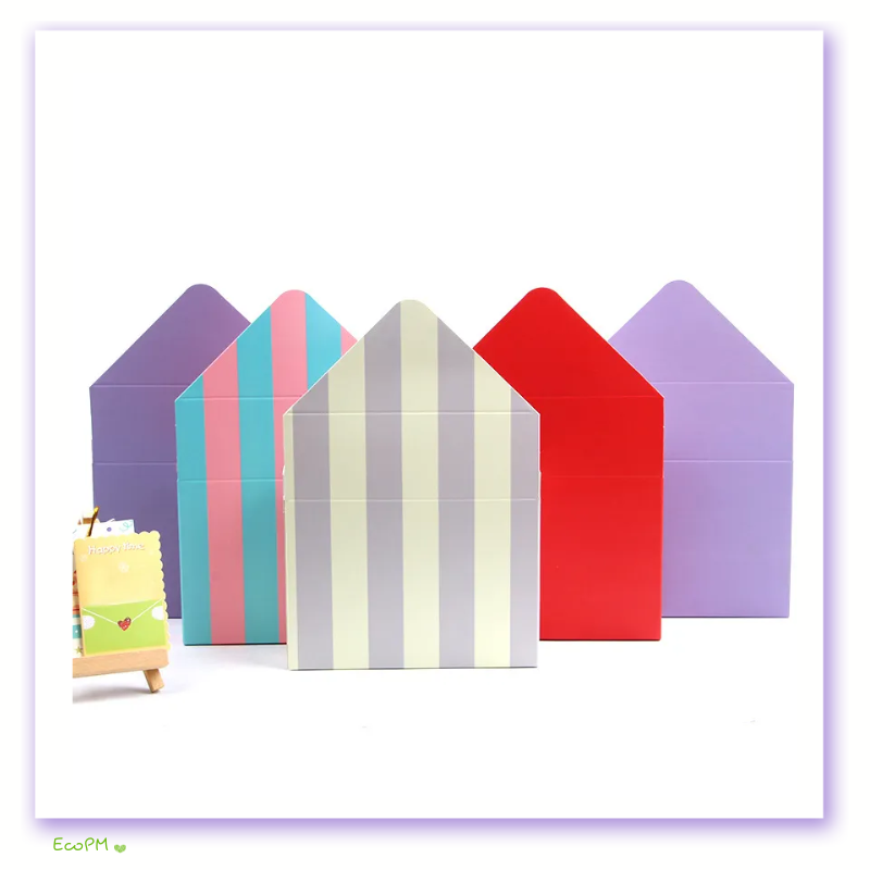 assorted-envelope-boxes.png Colorful empty envelope boxes arranged in a row