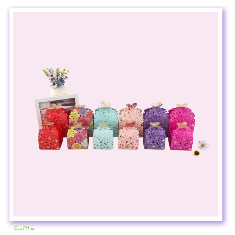 assorted-lace-floral-favor-boxes-collection.png A colorful collection of lace floral favor boxes displayed against a soft pink background.