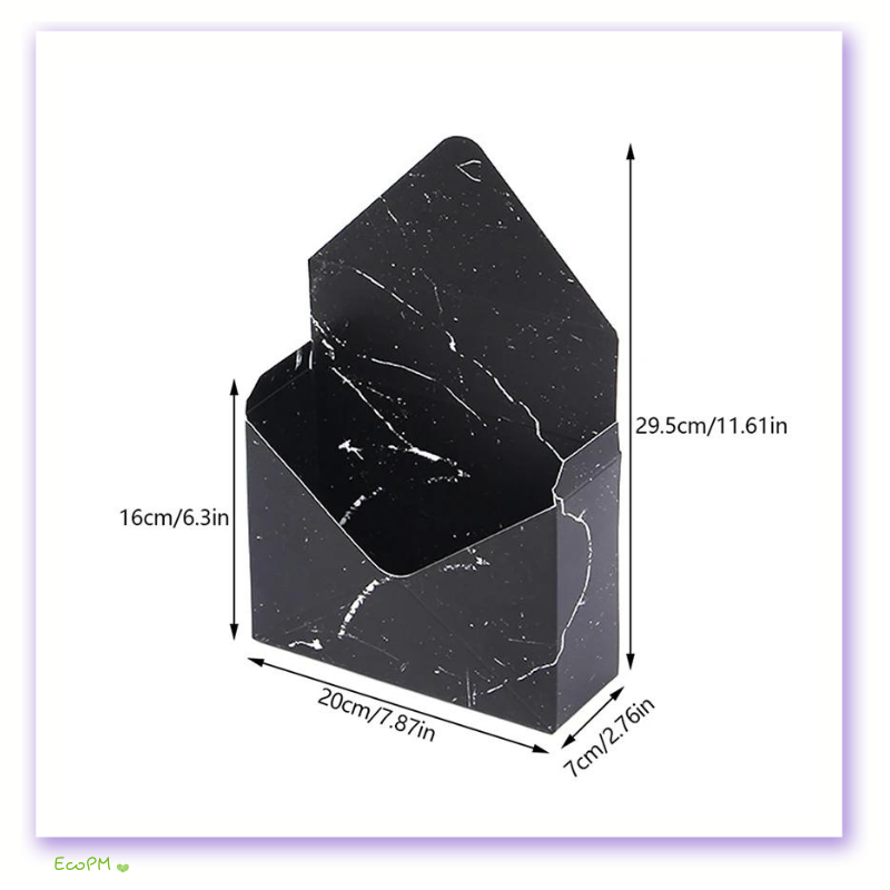 black-marble-flower-box.png Black marble patterned flower box with dimensions