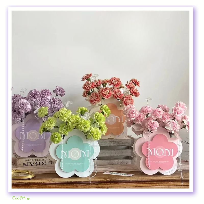 colorful-mothers-day-flower-cards.png Assorted colorful flower-shaped Mother's Day cards adorned with floral arrangements.