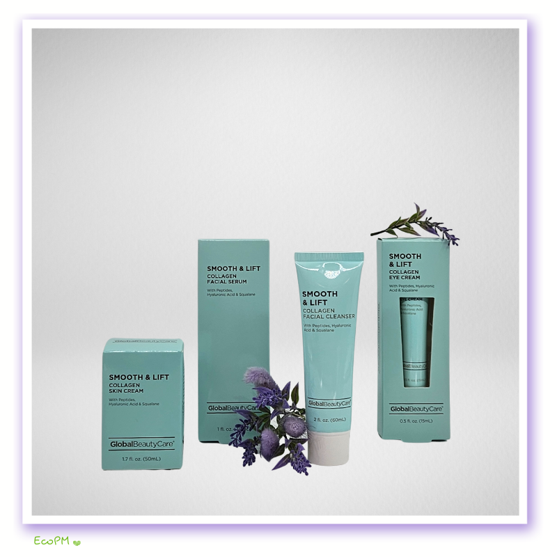 azure-wellness-collection-skincare-products.jpg Skin care essentials with collagen serum, facial cleanser, and eye cream.