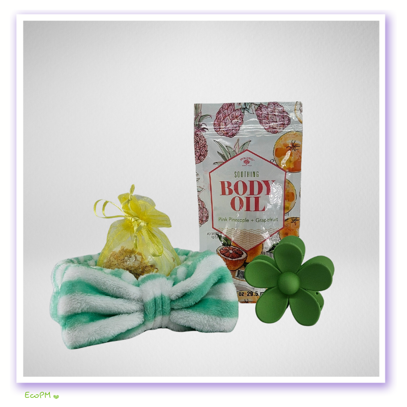 eco-spa-gift-set.png Eco-friendly spa gift set with body oil and headband