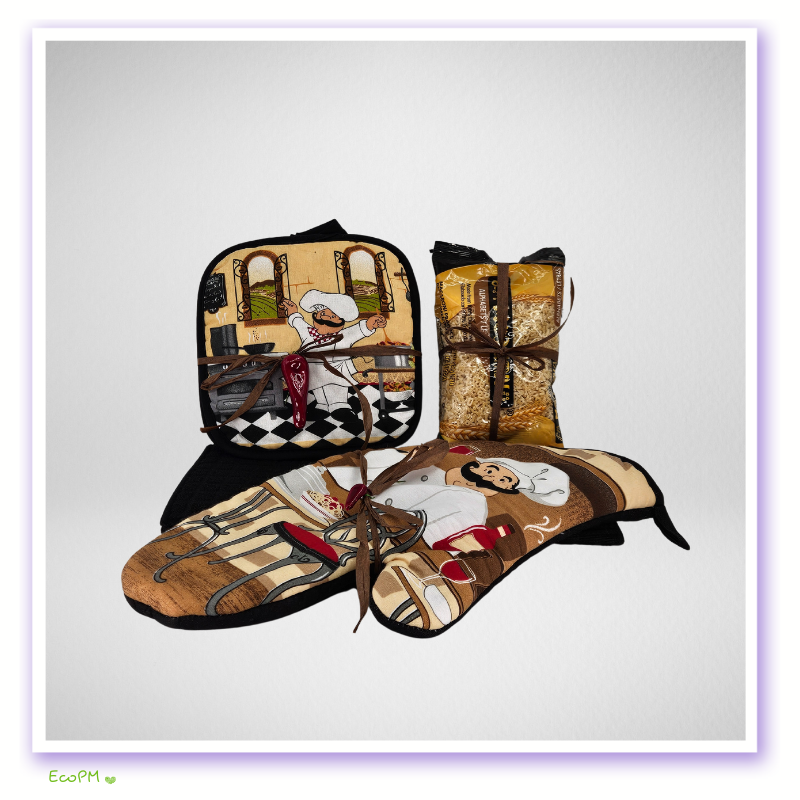 gourmet-culinary-gift-box-accessories.png Italian-themed oven mitt, pot holders, and pasta on a white background.
