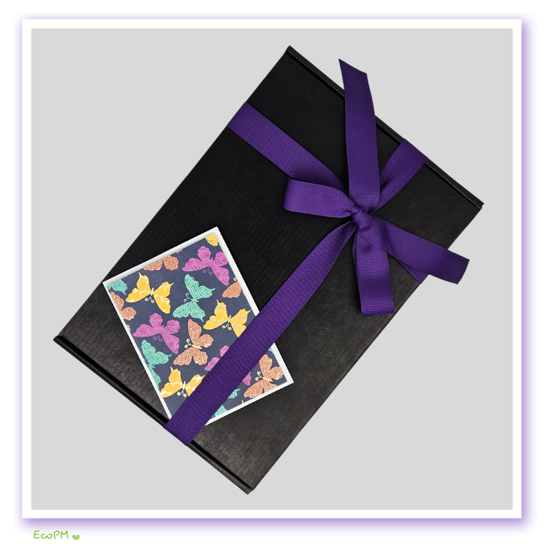 lavender-gift-box-packaged.jpg Lavender Dream Spa gift box packaged with butterfly-themed card.