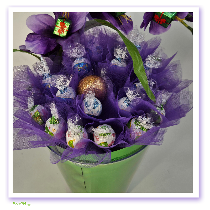 purple-elegance-chocolate-bouquet-closeup Close-up of chocolates in the Purple Elegance Chocolate Bouquet